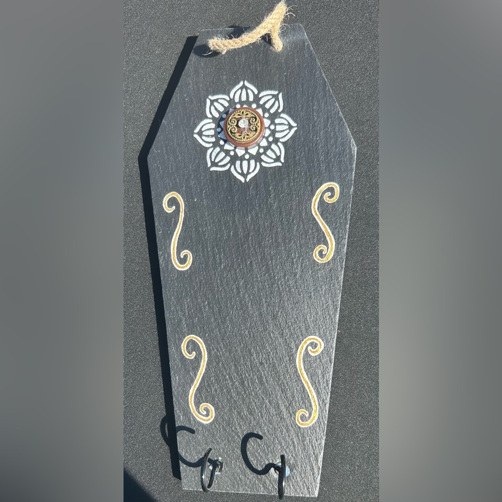 Handmade Halloween slate decorated coffin